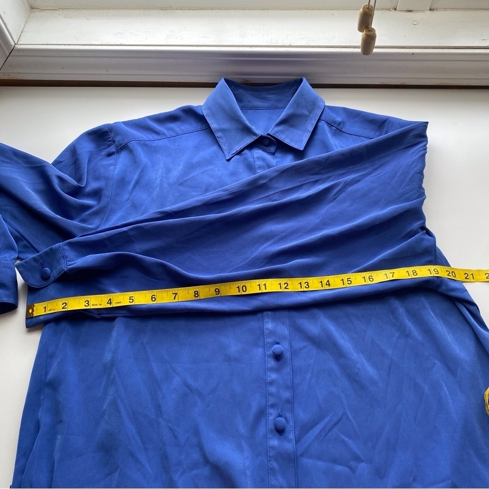 Vintage Tilley Silks Microfibre Button Down Blouse Woman Medium Blue Dopamine - Picture 9 of 14
